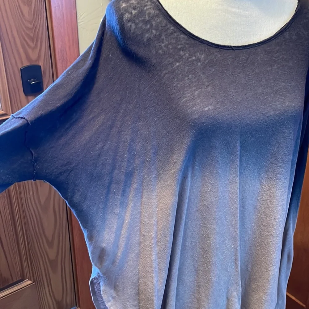 Free People Ombre Black to Taupe Long Sleeve Scoop Neck Top